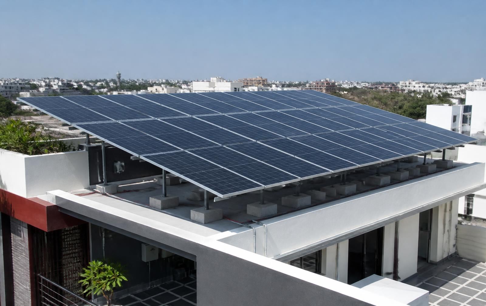 Rooftop solar array installed on a modern Hyderabad home